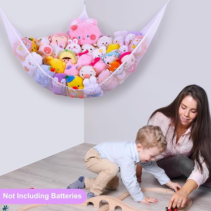 Unicorn Castle Stuffed Animals Net or Hammock Kids Toy Storage Organizer with LED Light Hanging Corner Stuffed Animals Holder Kids Girls Room Decor (Pack of 1)