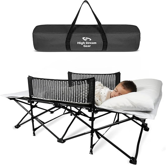 Toddler Cot Bed: Kids Travel Camping and Portable Folding Cot, Great for Outdoors and Young Guests at Home. Comfortable Sleeping Bed Easy to Store and Use (White)