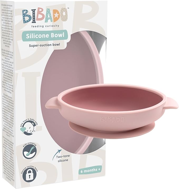 Bibado - Silicone Baby Bowl (Blush) - Stay Put Suction Bowl - Oval Shape - First Meals & Snacks - Durable, Dishwasher & Microwave Safe, BPA Free - Medical Grade - Baby Essentials - 6 Months to 3 Years