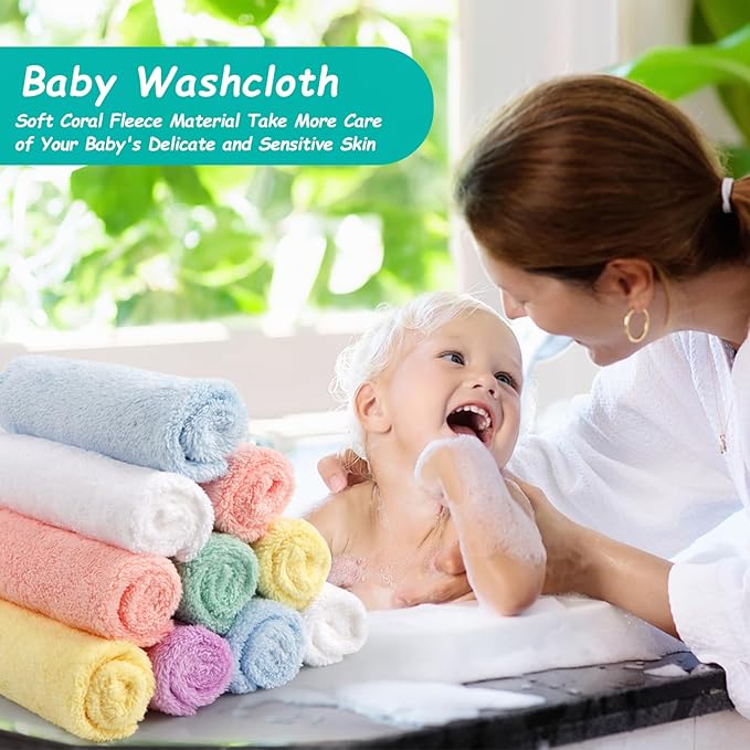 HOMEXCEL Baby Washcloths 24 Pack-Microfiber Baby Bath Face Towel 11.5 x 11.5 Inch Extra Absorbent and Soft Burp Cloth and Wash Cloths for Newborn-Infants and Toddlers-Gentle On Sensitive Skin