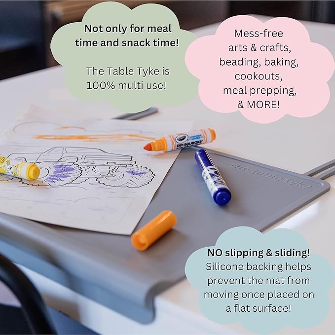 The Table Tyke Silicone Placemats for Toddlers with Patented Edge Bumper | Kids Placemats Non Slip Travel Ready | Baby Placemat BPA Free for Restaurant Dining Table | Lilac