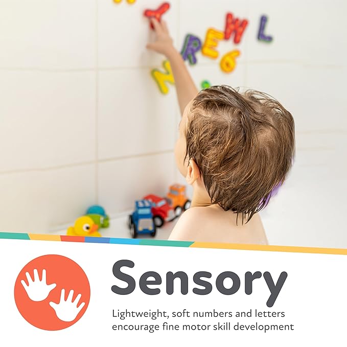 Nuby Floating Bath Tub Alphabet and Numbers Set - Soft Foam Waterproof Letters and Numbers - 36 Pieces - Educational Bath Toys for Kids - 3+ Years