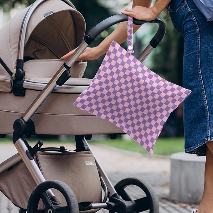 4 Pack Cute Wet Bag Waterproof Washable Reusable Wet Dry Bag for Swimsuit Dirty Clothes Diaper Travel Beach Pool Gym Birthday Bachelorette Party Camping Toiletries Beach Essentials，Colorful Checkered