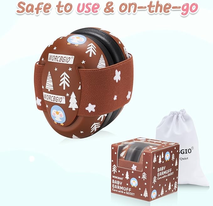 Infant Ear Protection Noise Cancelling Baby Ear Muffs, Toddler Hearing Protection with Adjustable Elastic Headband，Penguin