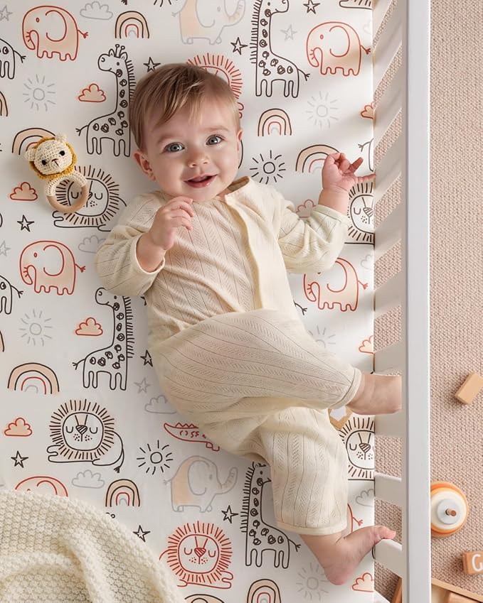 Yoofoss Baby Crib Sheets 2 Pack for Boys and Girls - 52x28 Fitted Crib Sheet Neutral Fits for Standard Crib and Toddler Mattress, Ultra Soft Breathable Microfiber Animal World