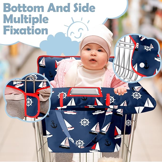 Shopping Cart Cover for Baby Girl Boy 2-in-1 High Chair Water Resistant High Chair Cover Blue Sailboat Gender Neutral Cart Cover for Babies Padded Grocery Cart Cover for Baby