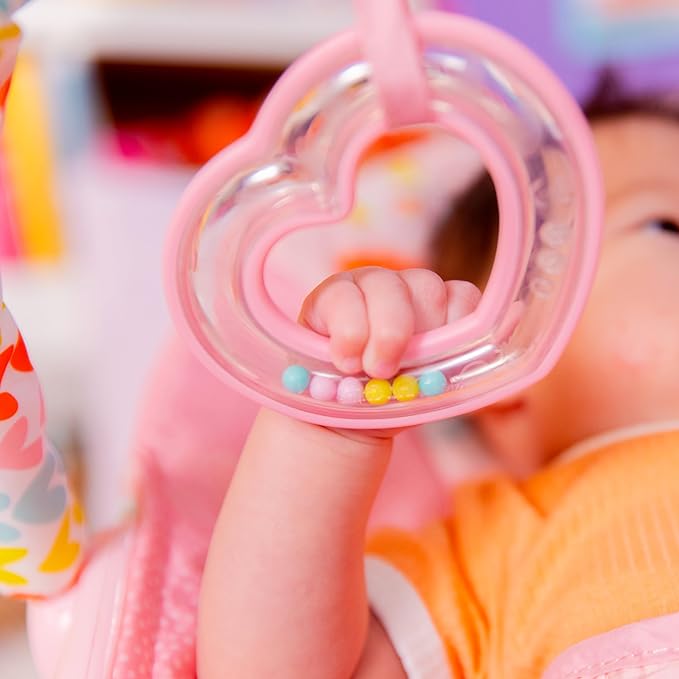 Bright Starts Baby Bouncer Soothing Vibrations Infant Seat - Removable -Toy Bar, Nonslip Feet, 0-6 Months Up to 20 lbs (Fancy Fantasy, Pink Unicorn)