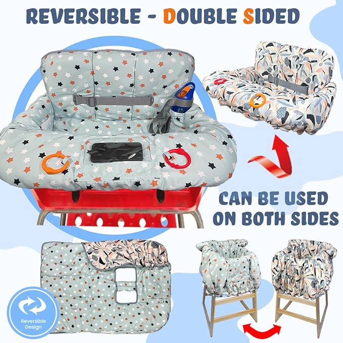Shopping Cart Cover for Baby Grocery Cart Cover for Baby boy and Baby Girl, High Chair Cover for Baby and Toddler, Baby Registry Gift - Waterproof - Extra Large - Cotton - Double Sided (Multicolor)