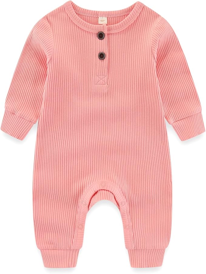 Newborn Baby Boys Girls One Piece Romper With Mitten Cuffs 3 Pack Long Sleeve Ribbed Button Jumpsuit Outfit Clothes