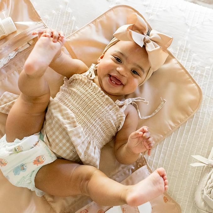 Tiny Twinkle Portable Diaper Changing Pad – Foldable, Waterproof & Compact Travel Changing Mat with Storage | Smart Wipes Pocket for On-The-Go Parents(Boho Rainbow)