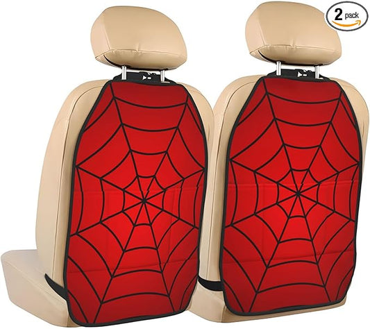 Red Spider Web Car Kick Mats Back Seat Protector 2 Pack Auto Seat Back Covers with 3 Organizer Travel Accessories Universal Vehicle Interior from Dirt, Mud