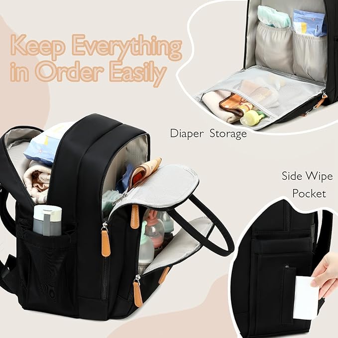 18 Pockets Diaper Bag Backpack with Waterproof Pockets and Stroller Buckle, Convertible Tote Bag (XL Black, Extra Large)