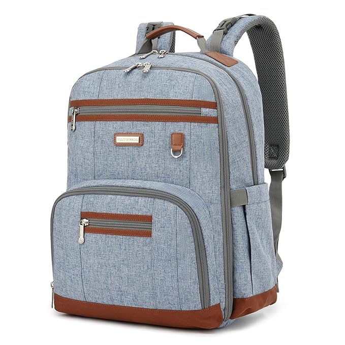 Diaper Bag Backpack, Large Baby Nappy Bags with Portable Changing Pad for Boys and GirlsMultifunction Travel Baby Bag for Moms Dads, Shower Gifts Waterproof and Stylish，Light Blue