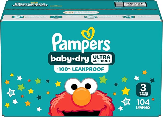 Pampers Diapers - Baby Dry - Size 3, 104 Count, Absorbent Disposable Infant Diaper (Packaging May Vary)