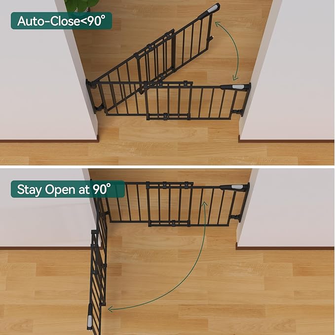 Babelio 27-45" No Bottom Bar Baby Gate with Easy Installation, 2-in-1 Auto Close Design, Suitable for The House, Stairs, and Doorways, Safety Pet Gates with Large Walk-Thru Door, Black