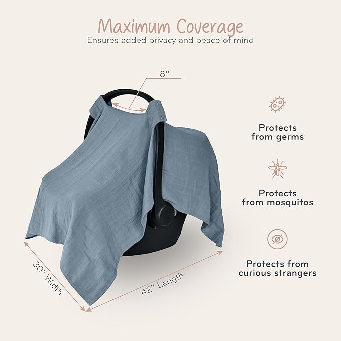 Car Seat Cover Baby - Organic Cotton - Carseat Covers Baby - Carseat Cover - Car Seat Canopy - Carseat Canopy - 100% Muslin Cotton, 43" x 32" (Tradewinds)