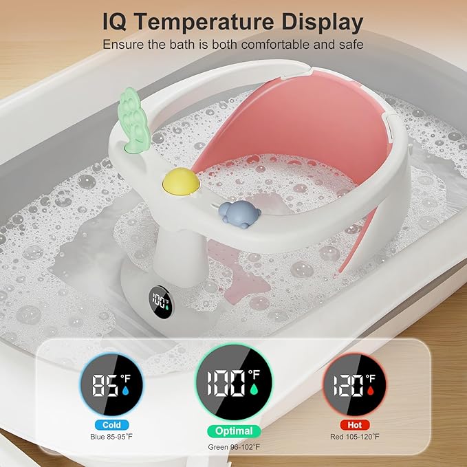 Baby Bath Seat for Babies 6 Months & Up - Bathtub Seats for Babies Sitting Up with Rinse Cup, Non-Slip, Comfortable, Infant Bath Essentials, Pink