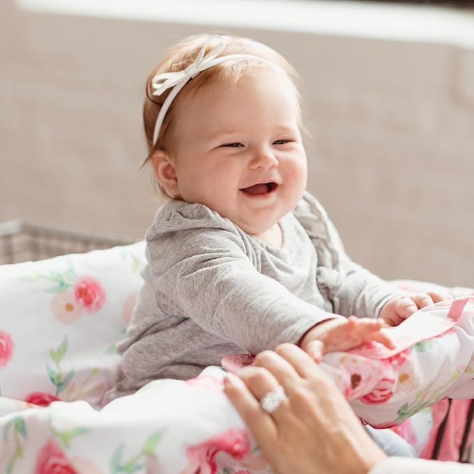 2-in-1 Cushy High Chair Cover and Shopping Cart Cover for Baby, Comfortable Cover for Grocery Cart, Universal Fit Cart Cover for Babies, Includes Storage Pouch - Full Bloom