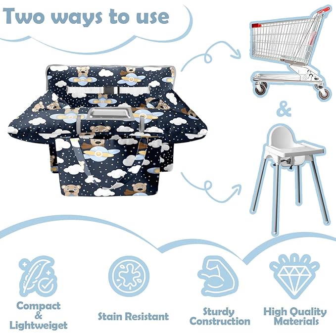 Shopping Cart Cover for Baby Girl Boy 2-in-1 High Chair Water Resistant High Chair Cover Bear Gender Neutral Cart Cover for Babies Padded Grocery Cart Cover for Baby