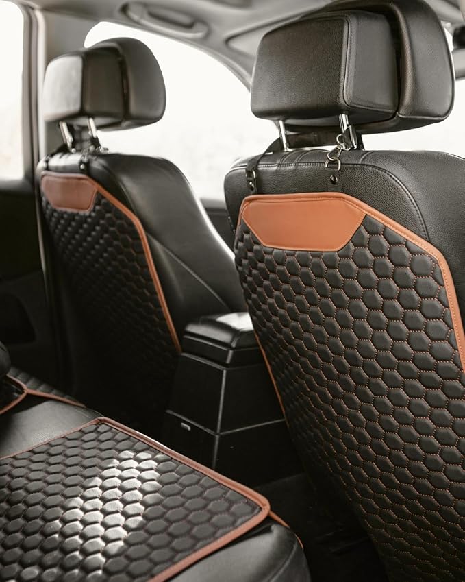 Owleys Premium Leather Car Seat Protector for Back Seat - Back Seat Cover for Kids - Car Kick Mat - Back of Seat Protector for Kids Feet Car Seat Back Protector - 1 Pc Hexy