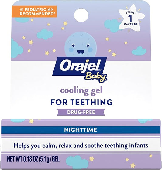 Orajel Baby Nighttime Cooling Gel for Teething, Drug-Free, #1 Pediatrician Recommended Brand for Teething*, One .18oz Tube