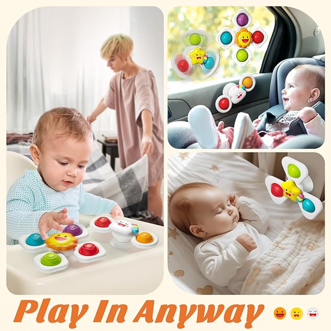 SpringFlower Baby Toys 0-6-12-18 Months,Suction Cup Spinner Toys,Baby Bath Toys for Boy&Girl, Sensory Toys &Travel Table Toy for Toddlers, Birthday Gifts for 1 2 3 Year Old Toddler