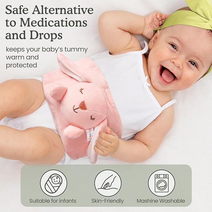 Baby Colic and Gas Relief, Heated Tummy Wrap for Newborns Belly Relief by Soothing Warmth, Baby Heating Pad Swaddling Belt Relief & Soothe Gas, Colic and Upset Stomach for Newborns to Toddler (Bunny)