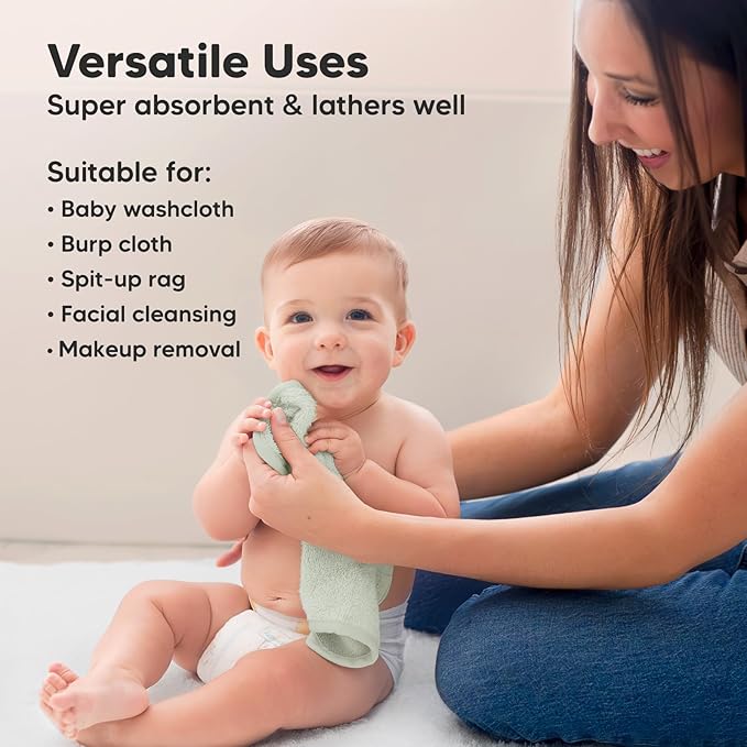 6-Pack Soft Baby Washcloths, Viscose from Bamboo - Kids, Newborn Bath Towels, Infant Shower, Toddler Reusable Face Towel, Gentle on Skin, Face Wash Cloths for Babies, 10x10 (Dove)