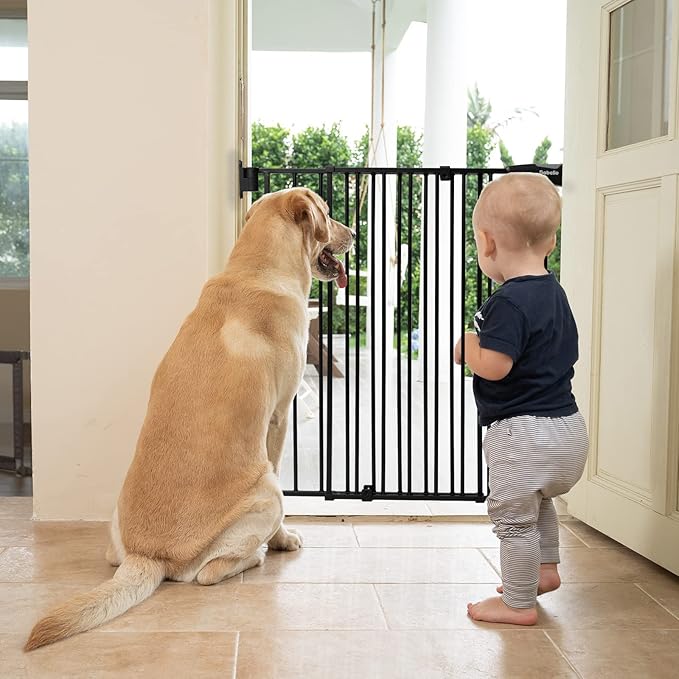 Babelio Baby Gate for Stairs, Kitchen & Doorways, 26-41" W 34" H Extra Tall| No Bottom Bar| Easy Installation| One-Handed Operation| Auto-Close| Hardware Mount Safety Dog/Pet Gate Indoor (Black)