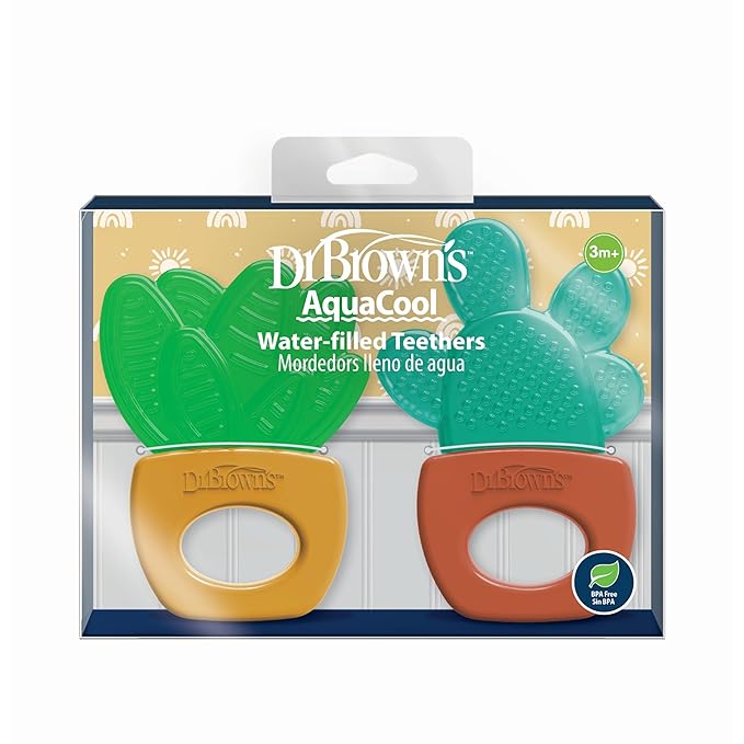 Dr. Brown's AquaCool Water-Filled Teether, Cooling Baby Teether Toy for Sore Gums, Green Cactus, BPA Free, 3m+, 4 Pack