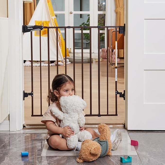 Babelio Baby Gate for Stairs, Kitchen & Doorways, 26-41" W 28" H No Bottom Bar| Easy Installation| One-Handed Operation| Auto-Close| Hardware Mount Safety Dog/Pet Gate Indoor (Black Wood Pattern)