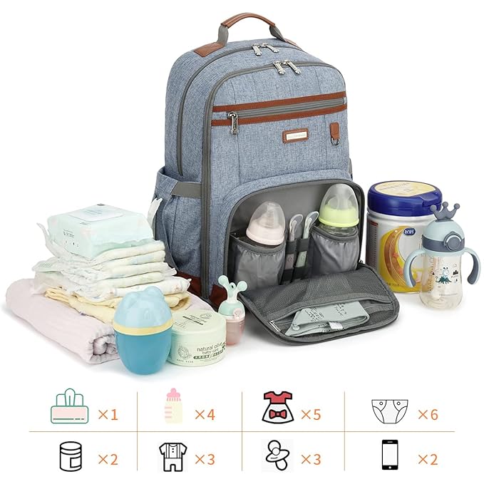 Diaper Bag Backpack, Large Baby Nappy Bags with Portable Changing Pad for Boys and GirlsMultifunction Travel Baby Bag for Moms Dads, Shower Gifts Waterproof and Stylish，Light Blue