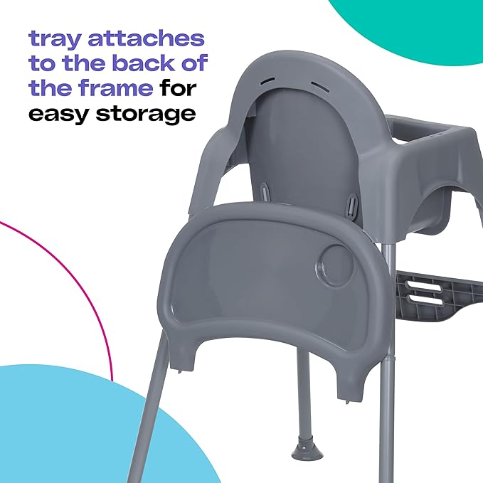 Cosco Kids Canteen High Chair Lightweight Portable Baby Feeding Chair with Adjustable Tray, Easy to Clean, Kitchen or Dining Use, Toddlers Up to 33 lbs, Mono Grey