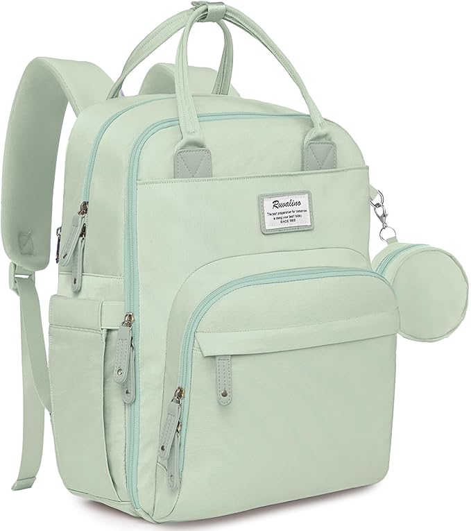 RUVALINO Diaper Bag Backpack-Multifunction Baby Travel Bag with Changing pad, Insulated Bottle Holders & Pacifier Case, Large Capacity, Waterproof, Mint Green