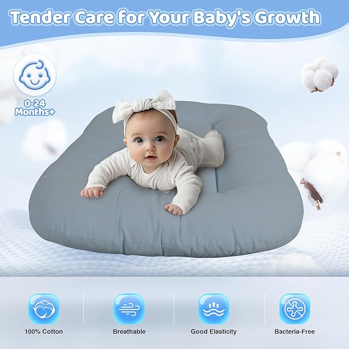 Baby Lounger - Baby Lounger for Newborn, 0-24 Months, Infant Lounger for Home and Travel, Soft Cotton, Baby Nest Lounger, Newborn Babies Essentials Gifts, GrayishBlue(Lounger Cover Included)