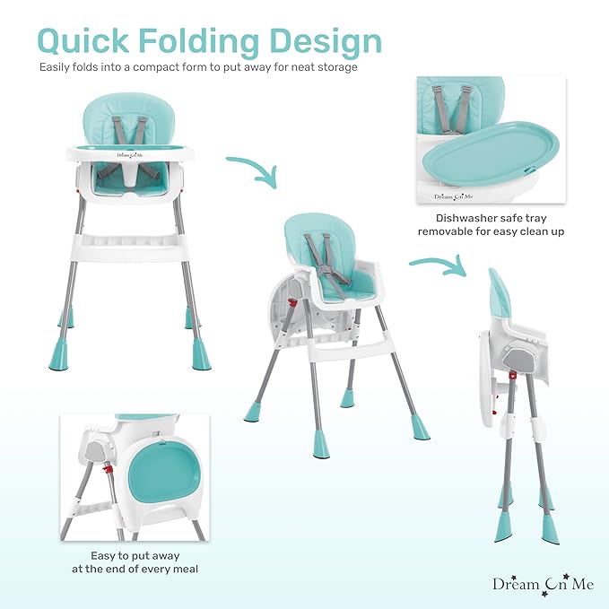 Dream On Me Portable 2-in-1 Tabletalk High Chair, Convertible Compact Light Weight High Chair, Aqua