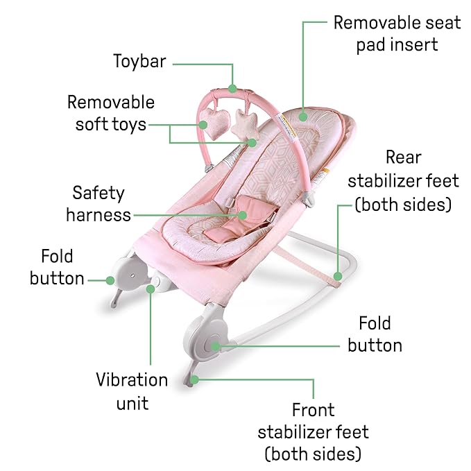 Summer Infant 2-in-1 Bouncer & Rocker Duo (Pink) Convenient and Portable Rocker and Bouncer for Babies Includes Soft Toys and Soothing Vibrations