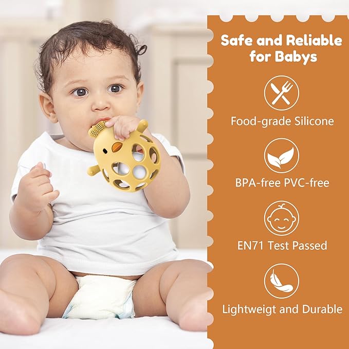 MCGMITT Baby Teething Toys for 3-6 Months, Easy Grasp Silicone Infant Rattle Teether Toy for 0-12 Months, BPA-Free Food Grade Baby Montessori Sensory Toys, Soft Infant Chew Toys for Teething Relief