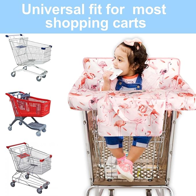 Pink Shopping Cart Cover for Baby 2-in-1 High Chair Cover with Safety Harness Multifunctional Flamingo Pattern Cart Covers for Babies Soft Padded Grocery Cart Cover for Baby Boy Girl