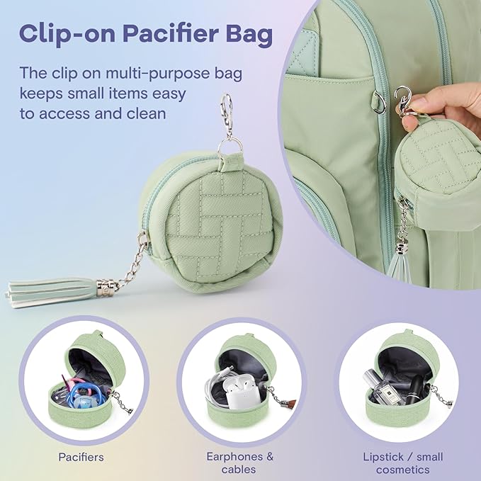 RUVALINO Diaper Bag Backpack, Multifunction Travel Pack Maternity Baby Changing Bags, Large Capacity, Waterproof, Light Green