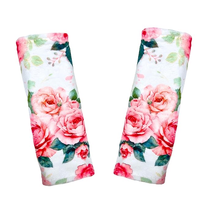 Carseat Strap Covers for Babies, Ultra Soft Double-Sided Use Shoulder Covers, 2 Pack Infant Seat Belt Covers for Car Seats/Strollers/High Chairs, for Baby Toddler Infant Boy Girl, Rose