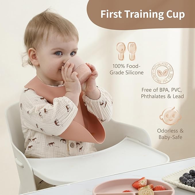 Moonkie Silicone Baby Cup 4 Months+ | Tiny Open Training Cup for Infants with Confetti Sprinkles | Baby-Led Weaning Essential | 2 oz (Ivory, 1 Pack)