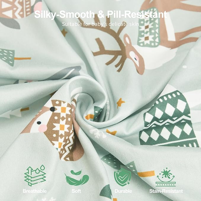 Pack N Play Sheets Fitted, 2-Pack Fit for Standard Pack N Play Mattress, Mini Crib Sheets,Breathable Soft Unisex Playard Sheets (Polar Bear & Green Rainbow)