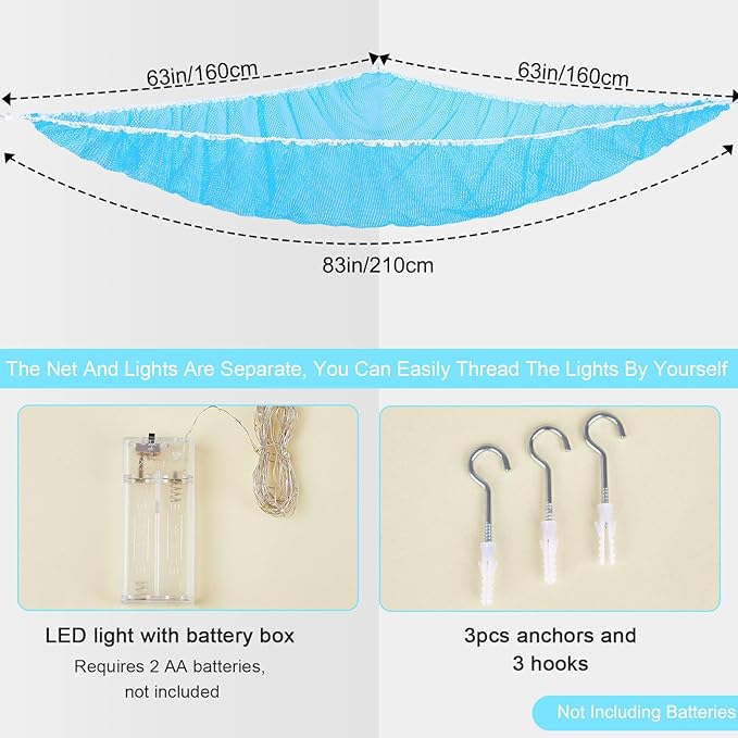 Unicorn Castle Stuffed Animals Net or Hammock Kids Toy Storage Organizer with LED Light Hanging Corner Stuffed Animals Holder Kids Girls Room Decor,Blue,XL-Large-Pack of 1