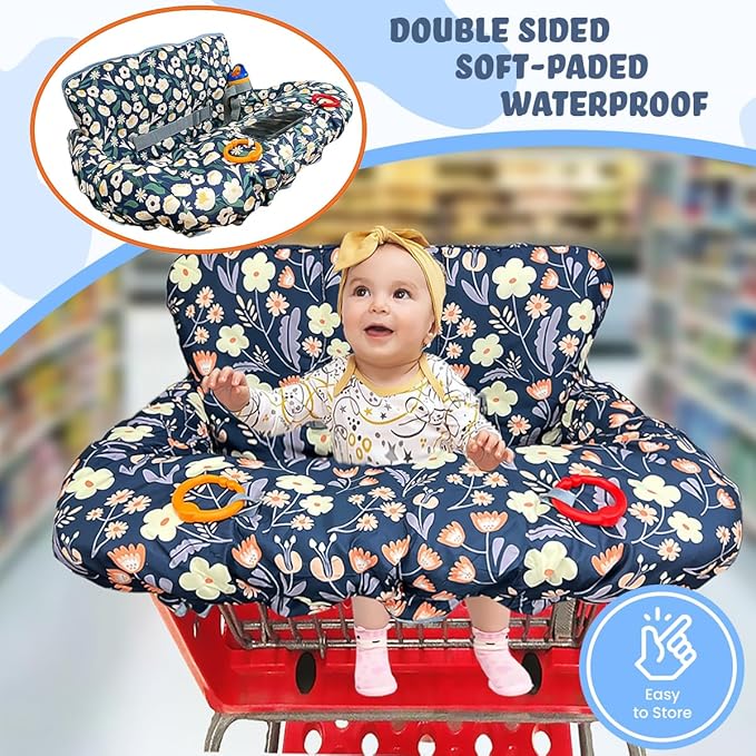 Shopping Cart Cover for Baby Grocery Cart Cover for Baby boy and Baby Girl, High Chair Cover for Baby and Toddler, Baby Registry Gift - Waterproof - Extra Large - Cotton - Double Sided (Green)
