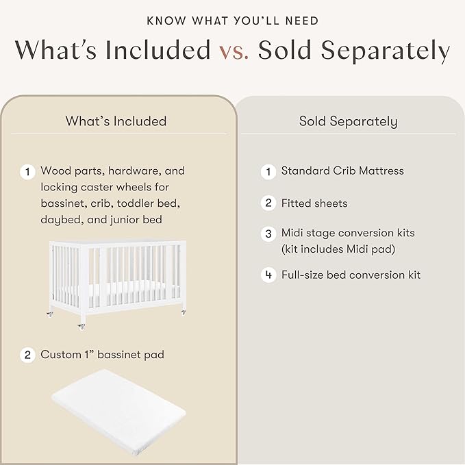 babyletto Rolli 9-in-1 Convertible Baby Crib w/Wheels - Includes Pad & Conversion Kits for Bassinet, Standard Crib, Toddler Bed, Daybed & Junior Bed - GREENGUARD Gold - 3 Adjustable Heights - White