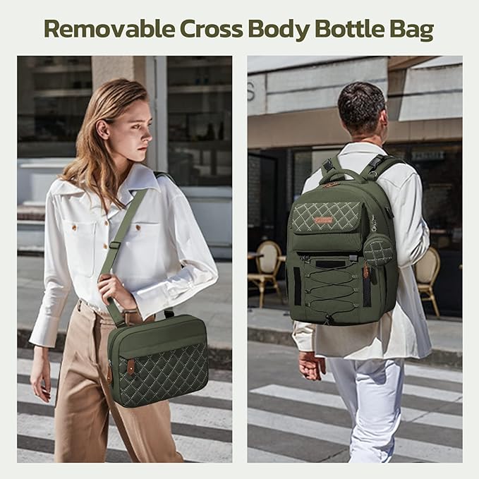 Large Diaper Bag,29L-45L Expandable Diaper Bag Backpack for 2 Kids/Twins Baby Stuff, with Removable Cross Body Bottle Bag for Mom/Dad,Stylish Baby Bag Gift for Boys/Girl-Army Green