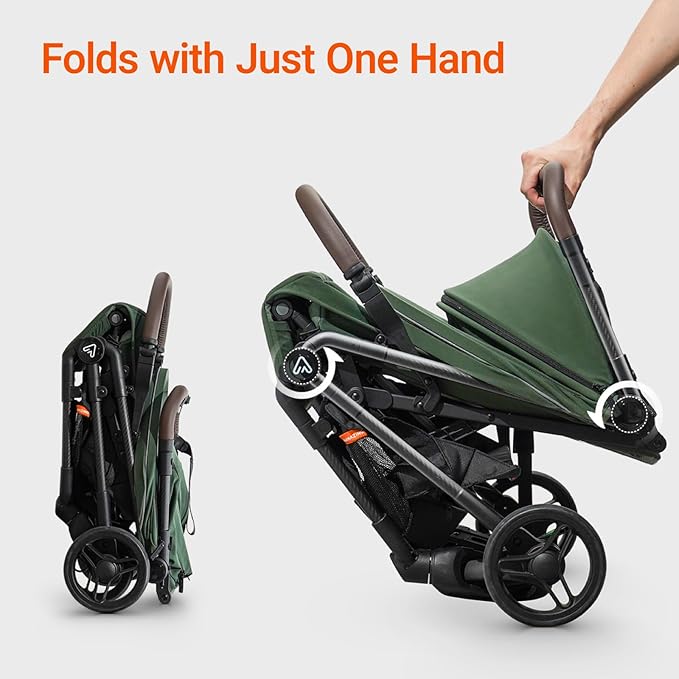 Lightweight Baby Travel Stroller with Carbon Fiber Frame, Compact & Airplane-Friendly, One-Handed Folding Design, 11.6 lbs, Perfect for Toddlers, Green