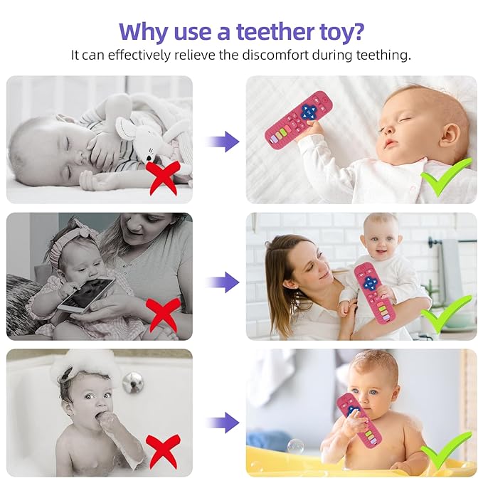 Baby Teether Toy for Babies 0-24 Months TV Remote Control Shape Chew Toy Teething Relief Baby Toys for Infants (Rose red)
