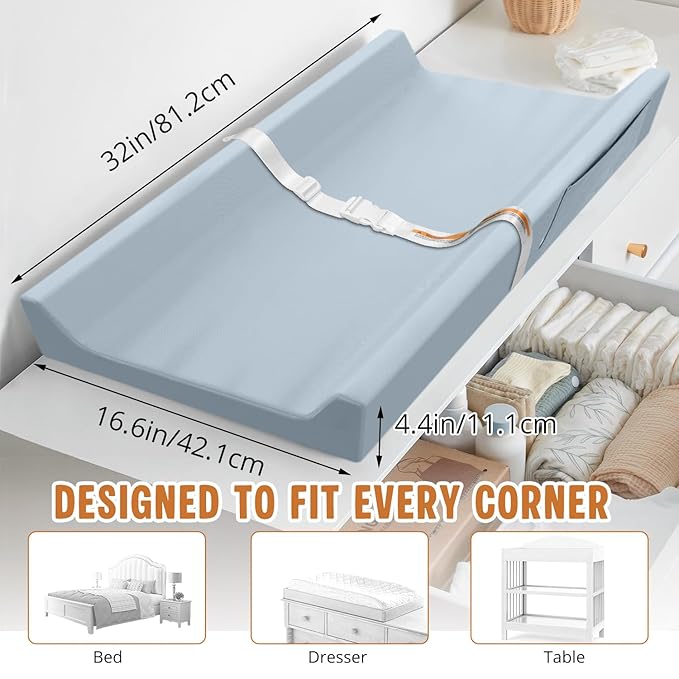 Vegan Leather Baby Changing Pad, Waterproof & Wipeable Soft Diaper Changing Mat 32“ x 16.6" Comfortable Infant Changing Station for Dresser & Table